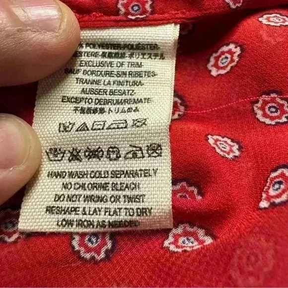 Free People Women’s M Red Button-Up Sheer Chiffon Roll Tab/Long Sleeve Tunic - Picture 13 of 15